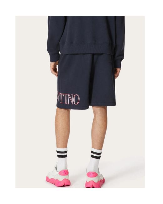 Valentino Blue Logo Print Drawstring Shorts for men