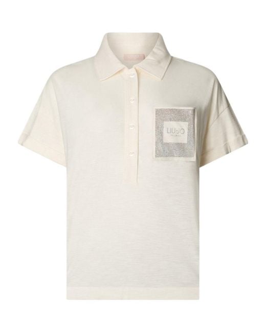 Liu Jo White Crystal-Pocket Polo Top