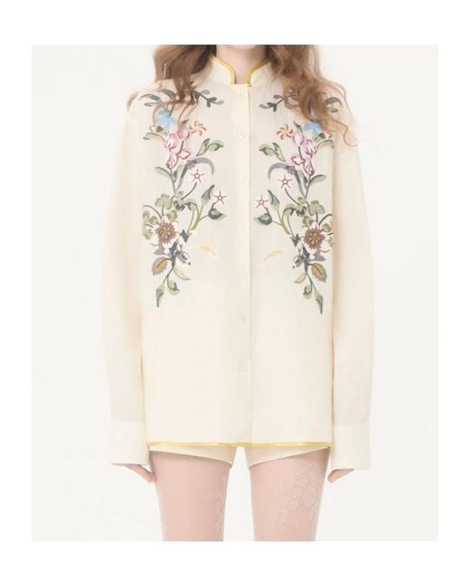 Valentino Natural Embroidered Button-Up Shirt