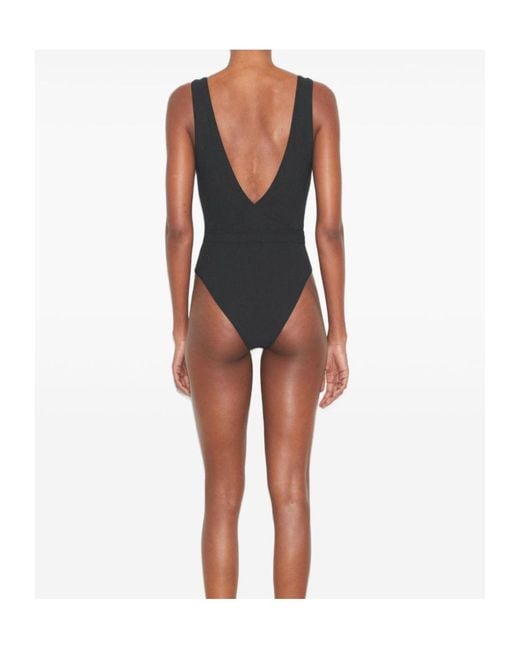 Tory Burch Black V-Neck One-Piece Swimsuit With Belted Waist