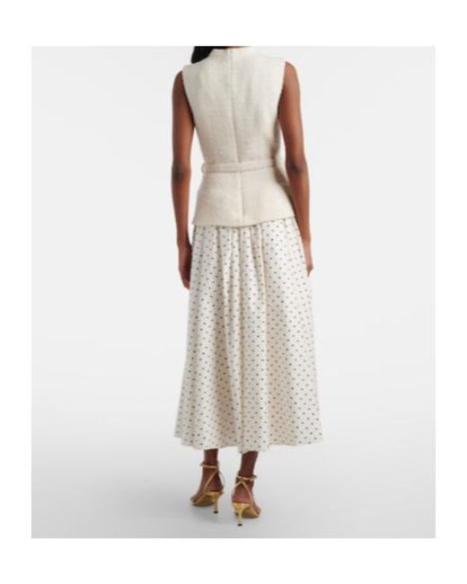 Self-Portrait White Polka Dot Tweed Midi Dress