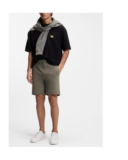 Boss Gray Mid-Length Elasticated Drawstring Fleece Shorts for men