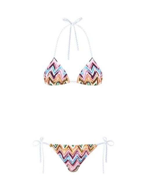 Missoni White Zigzag Pattern Stretch Lace-Motif Bikini Set