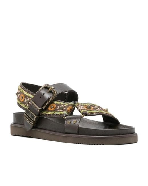 Ash Brown Flat Sandals With Buckle Closure