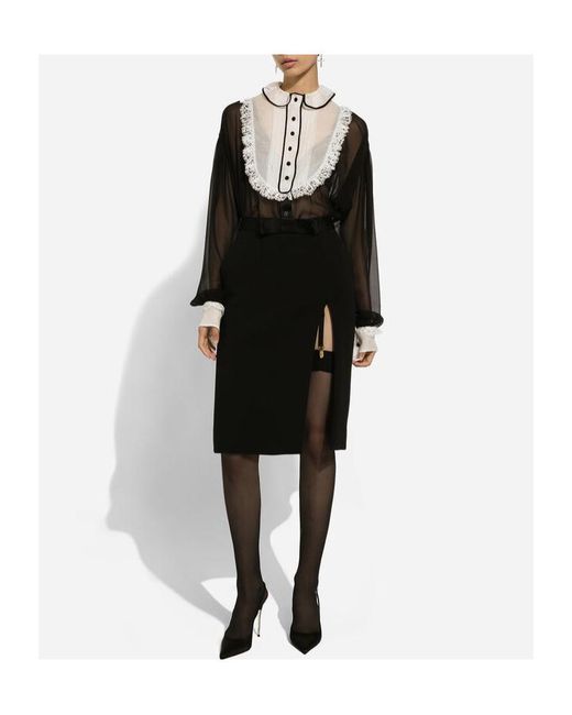Dolce & Gabbana Black Ruffle Detailed Chiffon Shirt