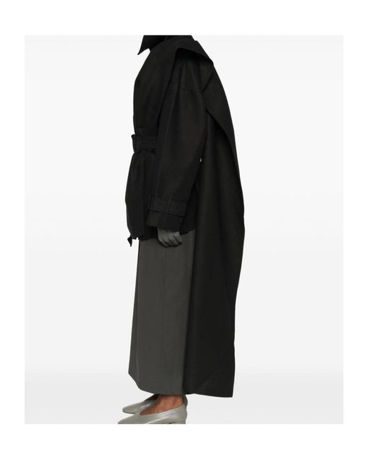 Entire studios Black Scarf-Detail Cape Coat