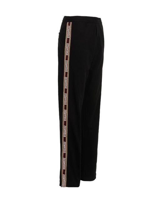 DSquared² Black Logo-Tape Elasticated Waist Track Pants for men