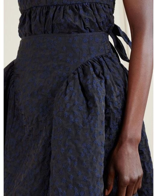 CECILIE BAHNSEN Blue Floral-Jacquard Midi Skirt