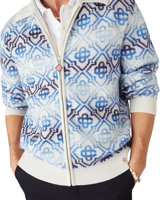Casablanca Blue Space Dye Monogram Long Sleeved Cardigan for men