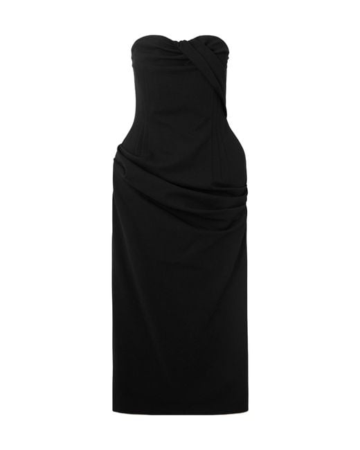 Magda Butrym Black Strapless Gathered Cady Midi Dress