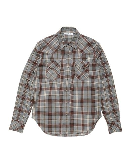 Acne Gray Checked Button-Down Shirt for men