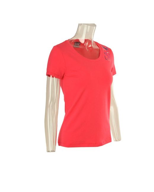 EA7 Red Item O-Neck Short-Sleeved T-Shirt