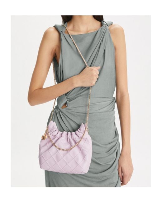 Tory Burch Mini Fleming Drawstring Hobo Bag in Pink | Lyst