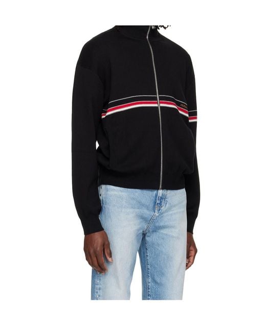 Versace Black Embroidered-Logo Cotton-Knit Zip Cardigan for men