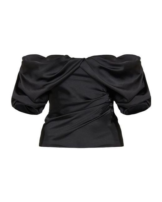 McQueen Black Off-The-Shoulder Draped Top