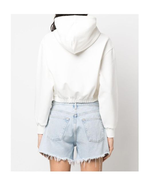 Duvetica White Logo-Print Cropped Hoodie