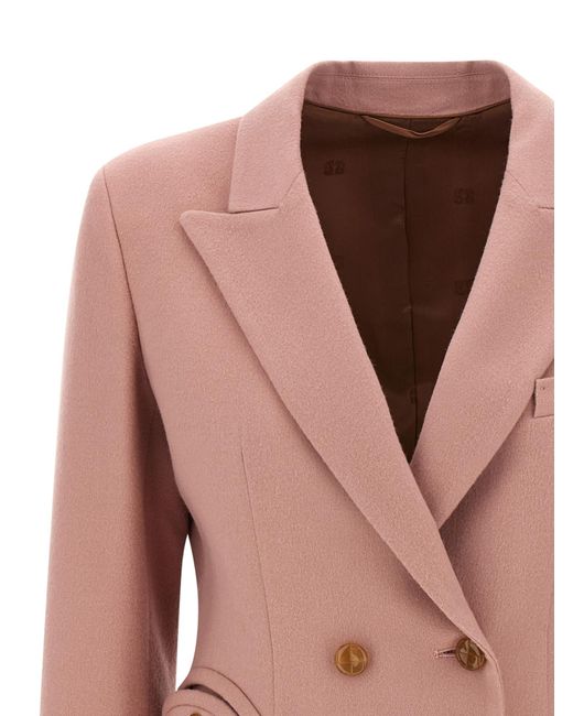 Blazé Milano Pink Double-Breasted Round-Pockets Blazer
