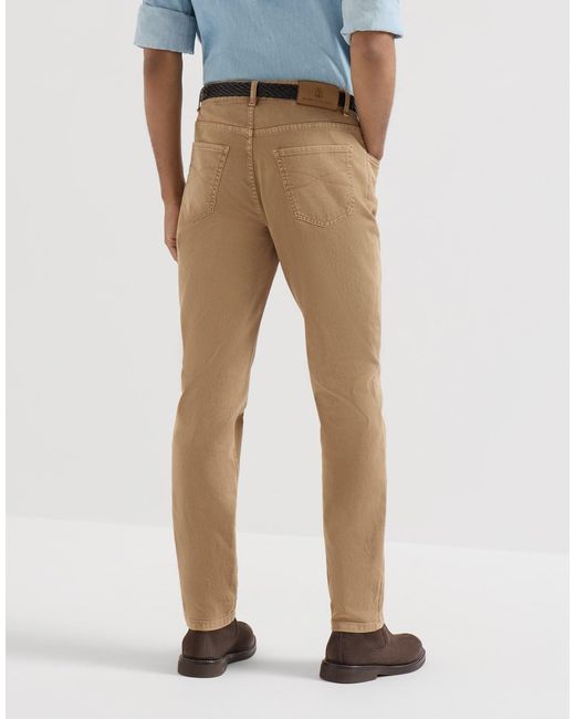 Brunello Cucinelli Brown Garment-Dyed Comfort Lightweight Denim Traditional Fit Five-Pocket Trousers for men
