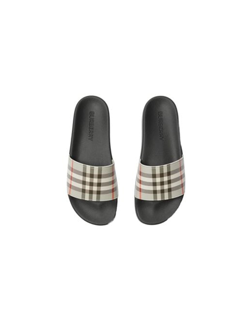 Burberry White Checked Slip-On Slides