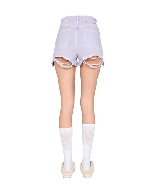 Golden Goose Deluxe Brand Purple Distressed Hem Denim Shorts