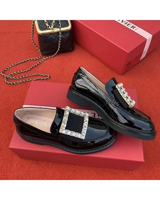 Roger Vivier Black Embellished Slip-On Loafers