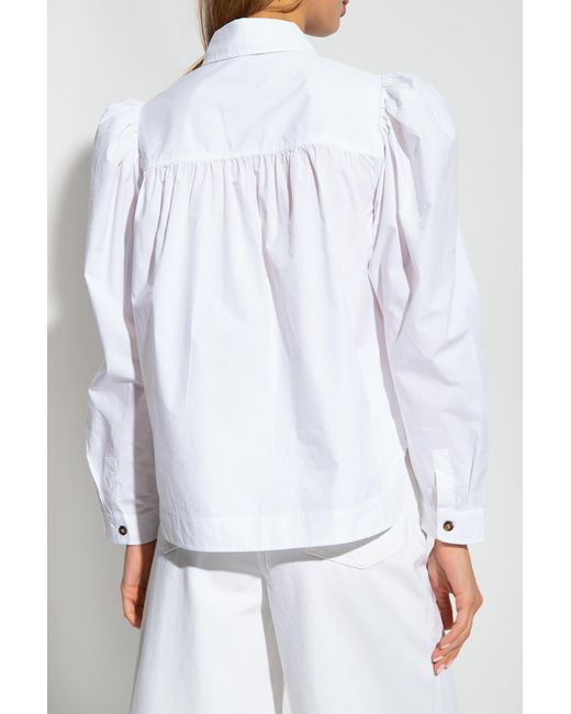 Ganni Blue Puff-Sleeved Poplin Shirt