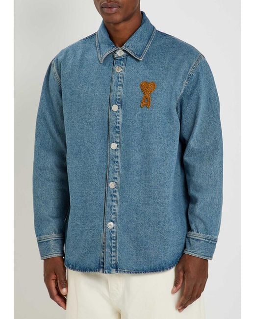 AMI Blue Logo Denim Jacket for men