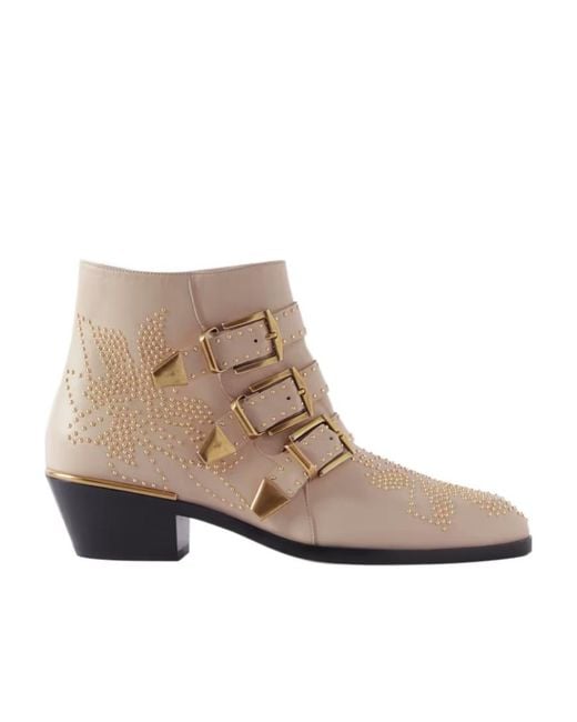 Chloé Brown Susanna Studded Triple-Strap Boots