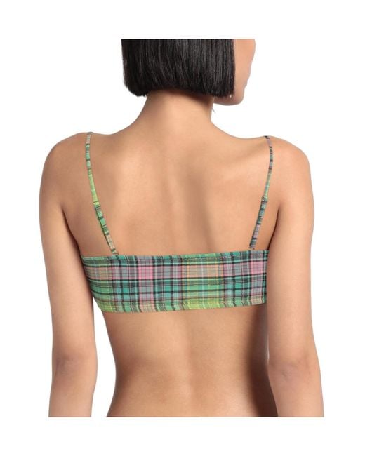 Ganni Green Checked Bikini Top