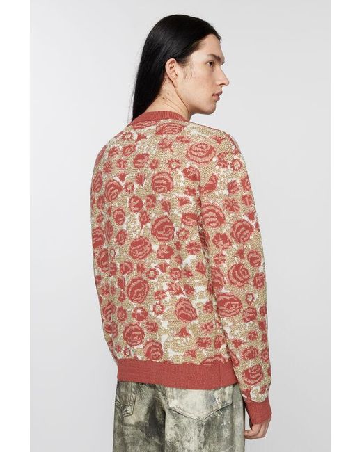 Acne Pink Floral-Intarsia Crew-Neck Jumper for men