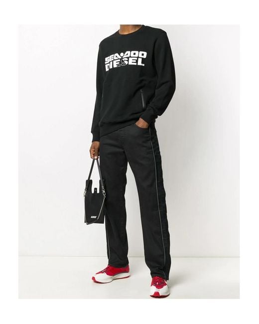DIESEL Black Contrast-Trim Straight-Leg Jeans for men