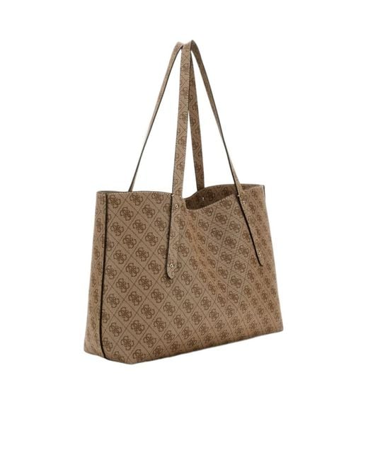 Guess Brown Monogram-Pattern Tote Bag