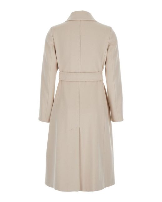 Max Mara Natural 'Ecollag' Belted Coat With Collar With Buttons In