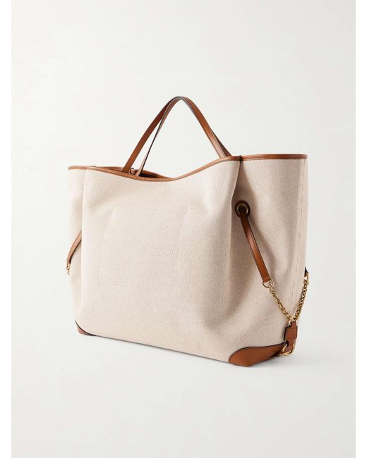 Chloé Natural Chloé Large Logo Canvas Shoulder Bag
