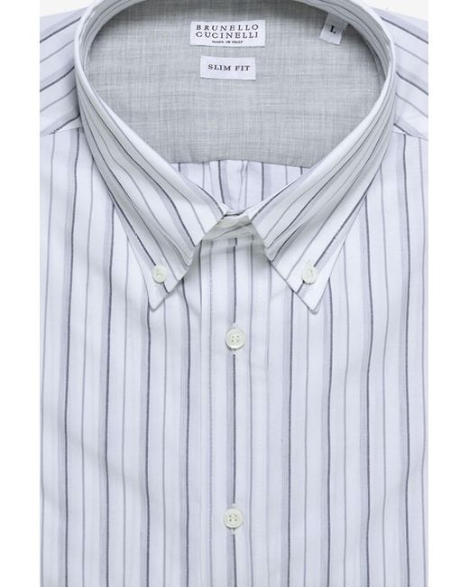 Brunello Cucinelli Blue Striped Shirt for men