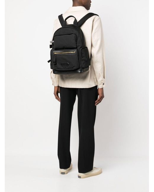 Tom Ford Black Logo Patch Zipped Backpack for men