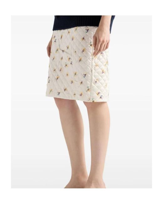 Prada Natural Floral-Print Quilted Satin Skirt