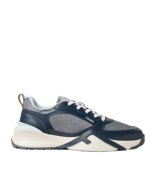 Fendi Blue Flow Lace-Up Sneakers for men