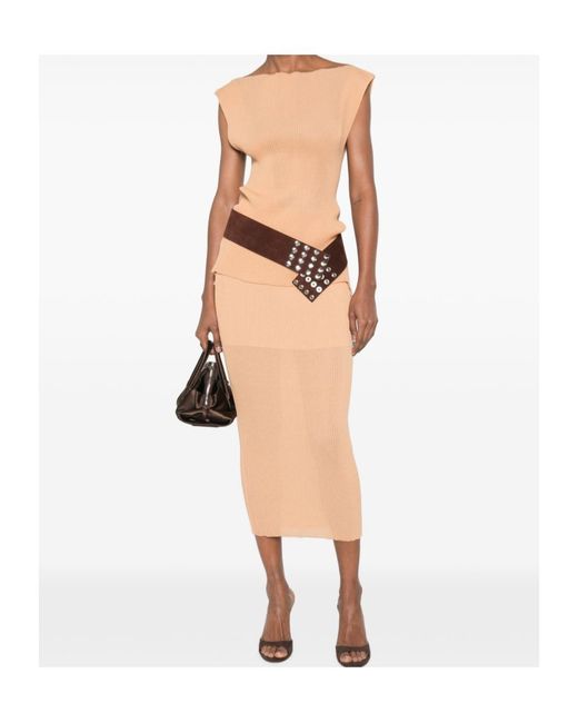 Alberta Ferretti White Ribbed Midi Skirt