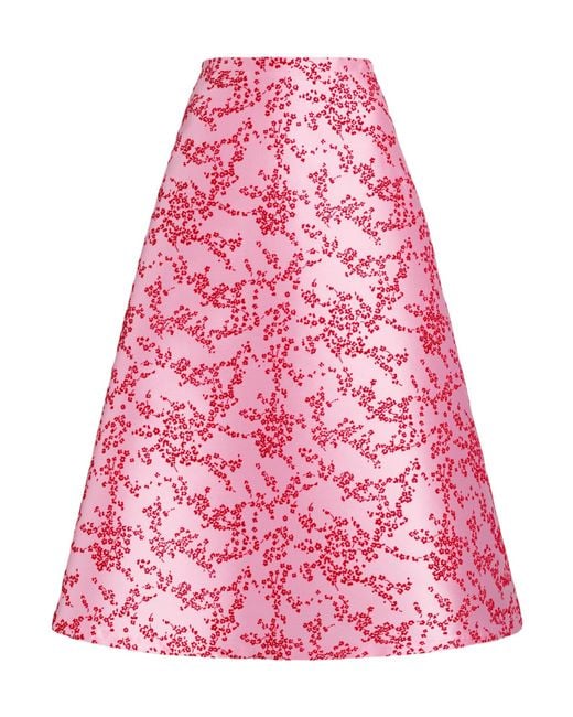 Alberta Ferretti Pink Floral-Print Mikado Midi Skirt