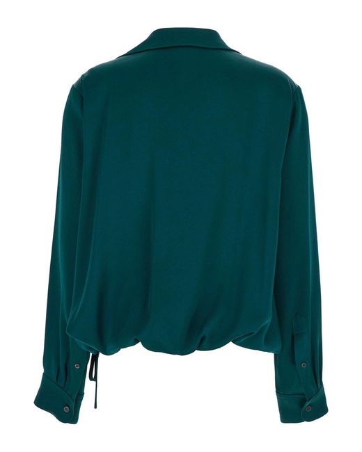 Dries Van Noten Green Long Sleeved V-Neck Blouse