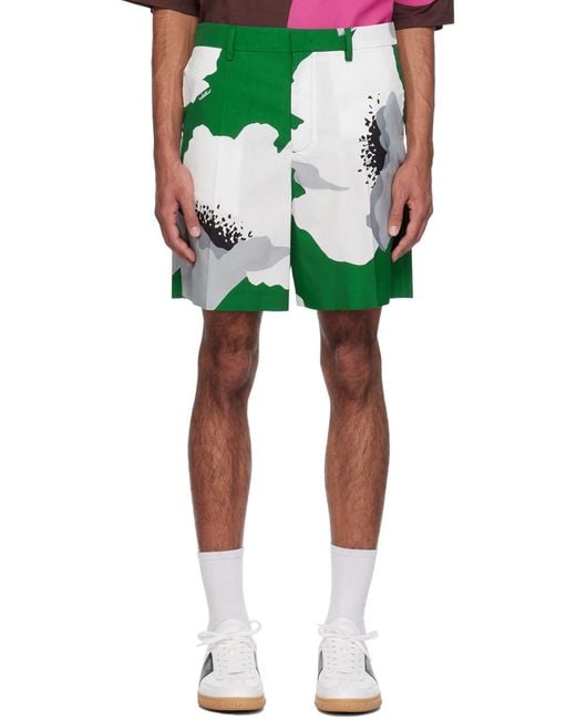 Valentino Green Flower Portrait-Print Bermuda Shorts for men