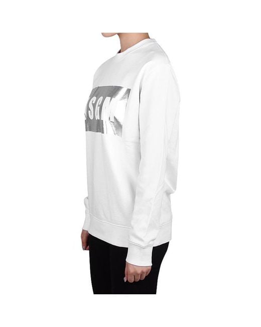 MSGM White Printed Round-Neck Sweater
