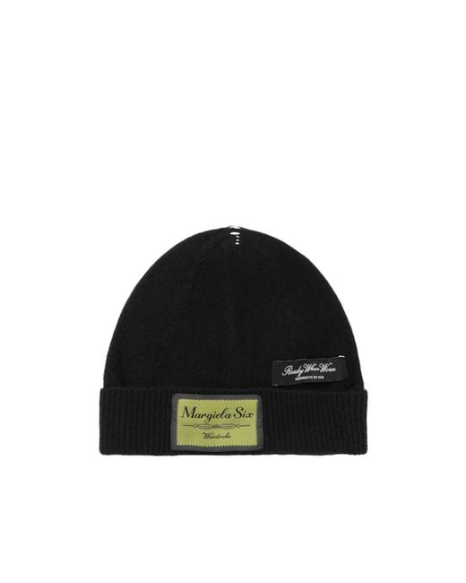MM6 by Maison Margiela Black Logo-Patch Beanie for men