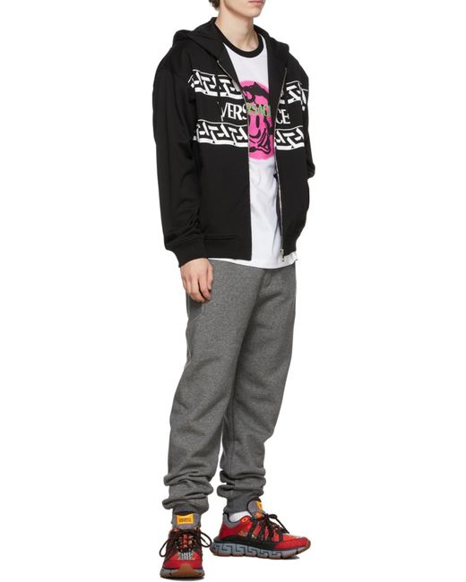 Versace Black Logo Printed Hooded Sweatshirt for men