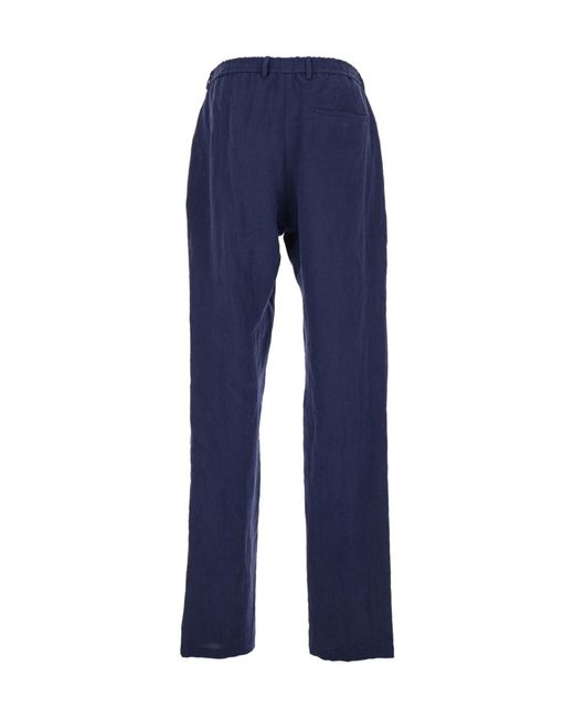 Emporio Armani Blue Straight-Leg Linen Pants for men