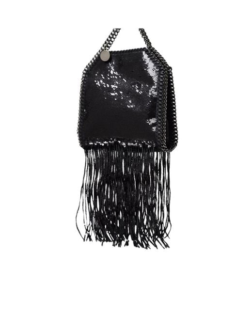 Stella McCartney Black Limited-Edition Falabella Sequinned Fringed Tiny Tote Bag