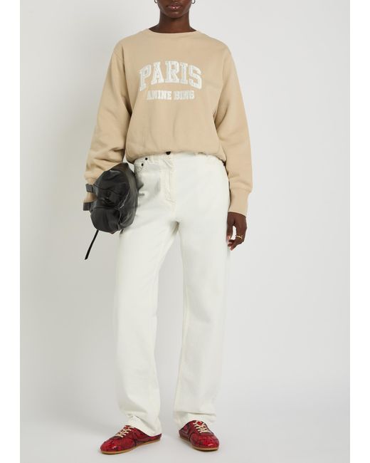 Anine Bing White Harry Shrunken Logo-Appliquéd Cotton Sweatshirt