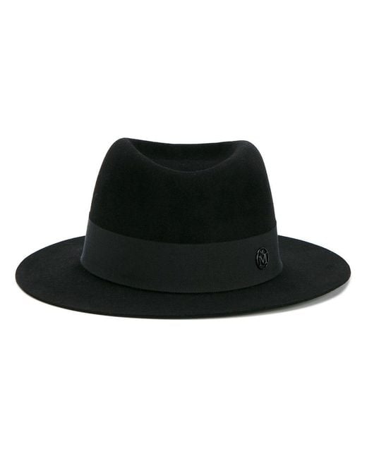 Maison Michel Black Andre Logo Plaque Fedora Hat