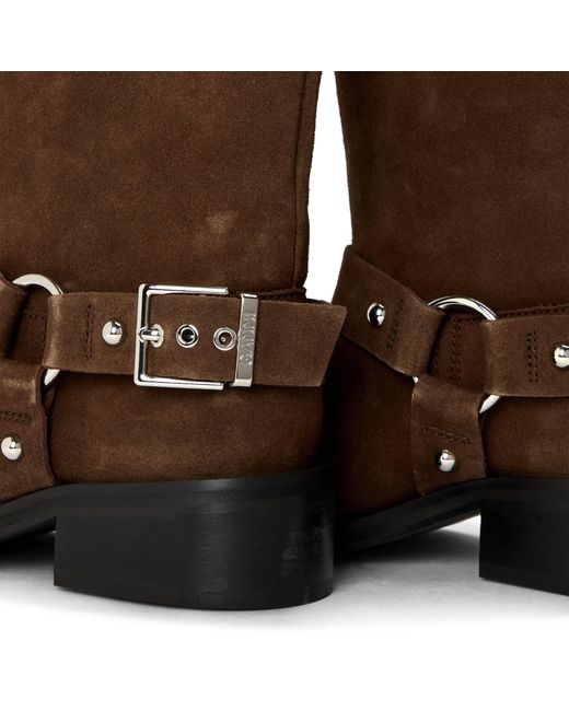 Ganni Brown Suede Flat Ankle Boots
